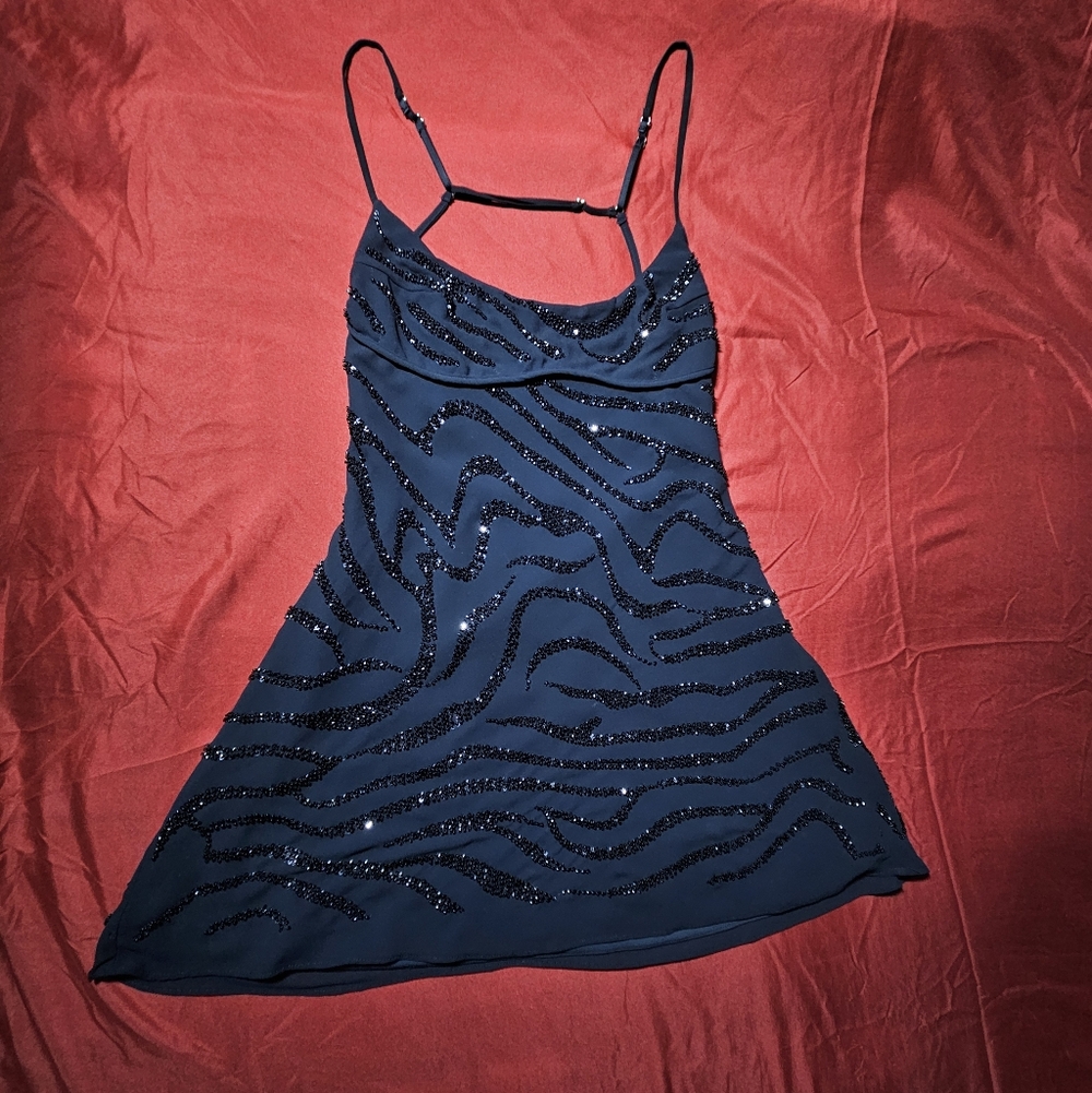 Oh Polly Black Beaded Mini Dress